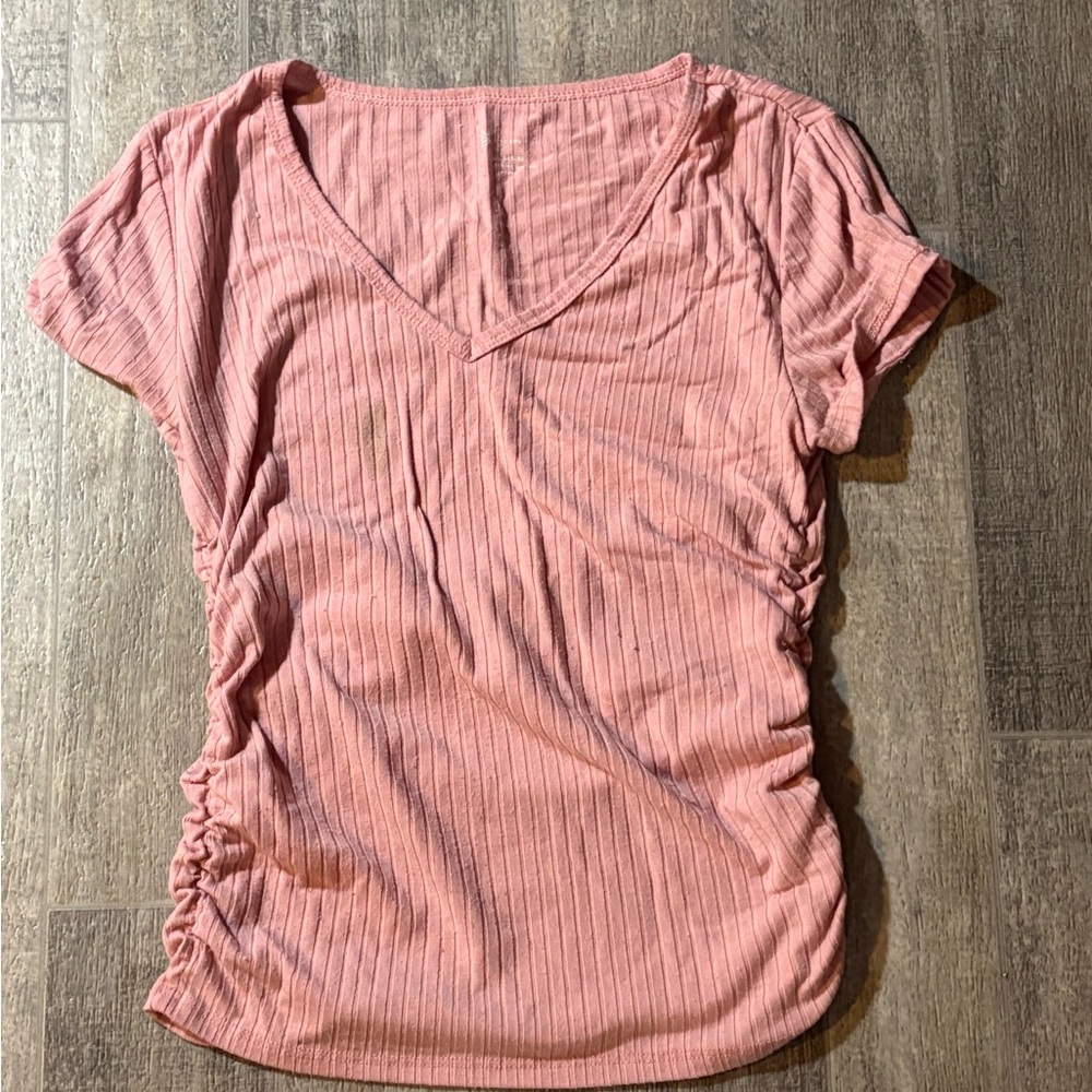 No Boundaries Pink Ruched V-Neck Tee